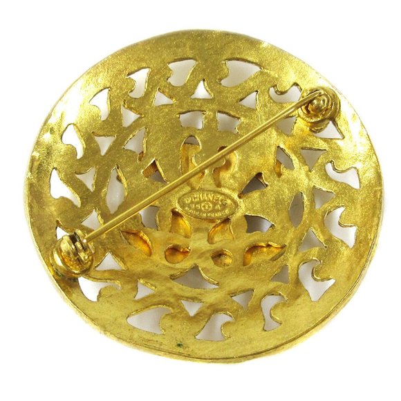 Auth CHANEL CC Medallion Motif Brooch Pin Corsage Gold-Tone 95A Authentic - Picture 8 of 8